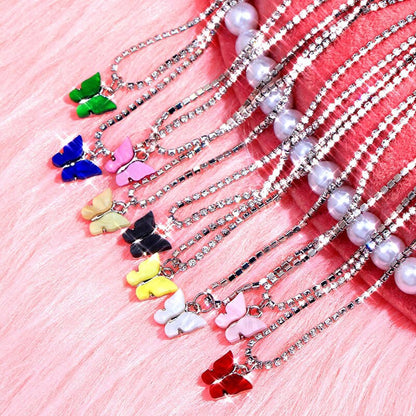 Colorful Acrylic Butterfly Necklace with Rhinestones