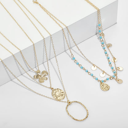 Fashionable Multi-Layer Turquoise Floral Necklace