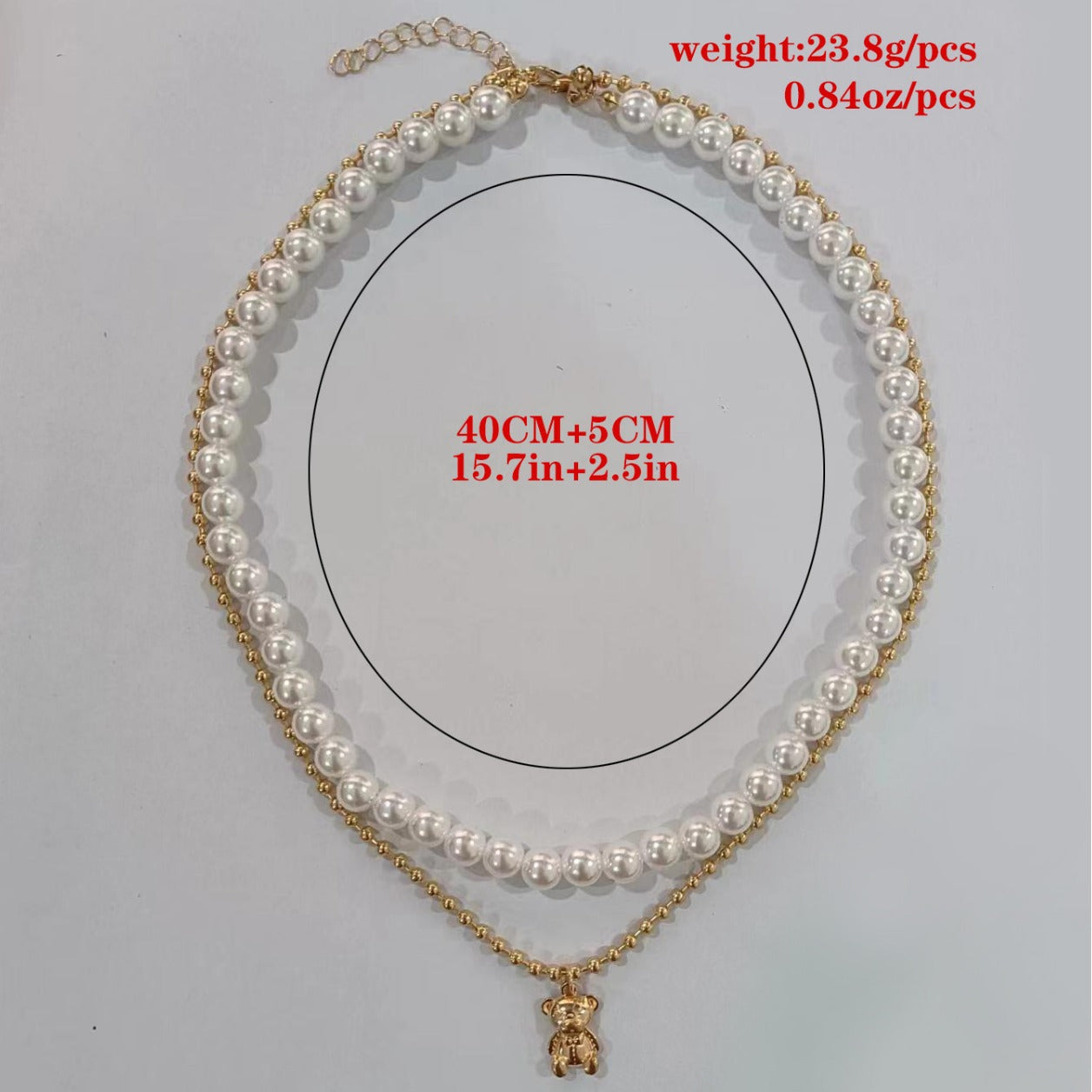 Trendy Layered Pearl Necklace with Bear Pendant