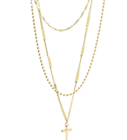 Fashionable Double Layer Gold Cross Necklace with Pendant