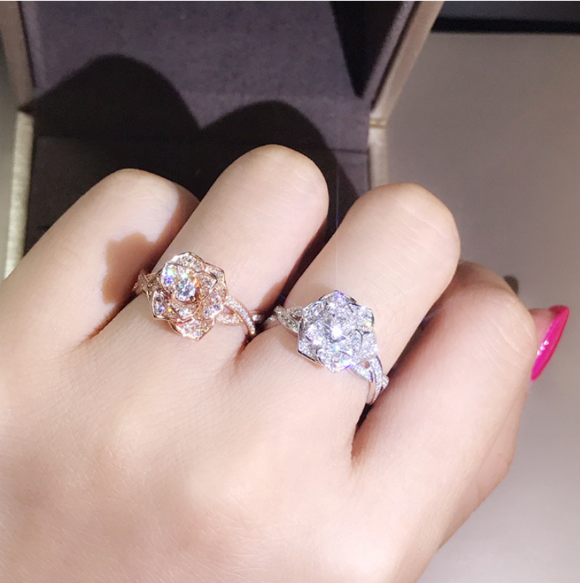 Rose Gold Simulated Diamond Rose Ring for Women