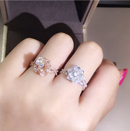 Rose Gold Simulated Diamond Rose Ring for Women