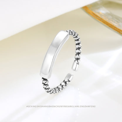 S925 Silver Vintage Twist Flower Open Ring for Women