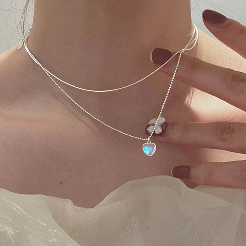 Heart Shaped Moonstone Necklace with Layered Design