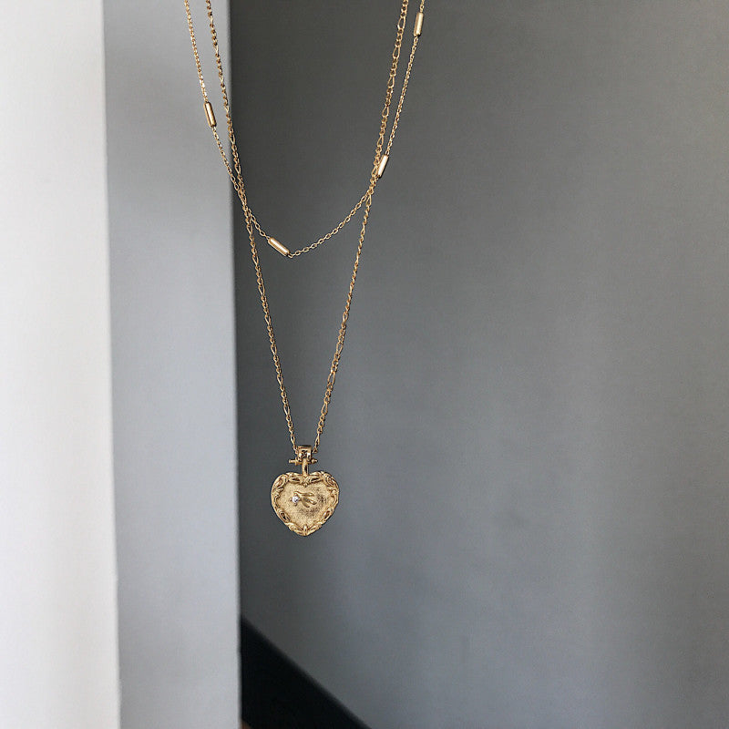 S925 Silver Korean Style Double Layer Heart Necklace