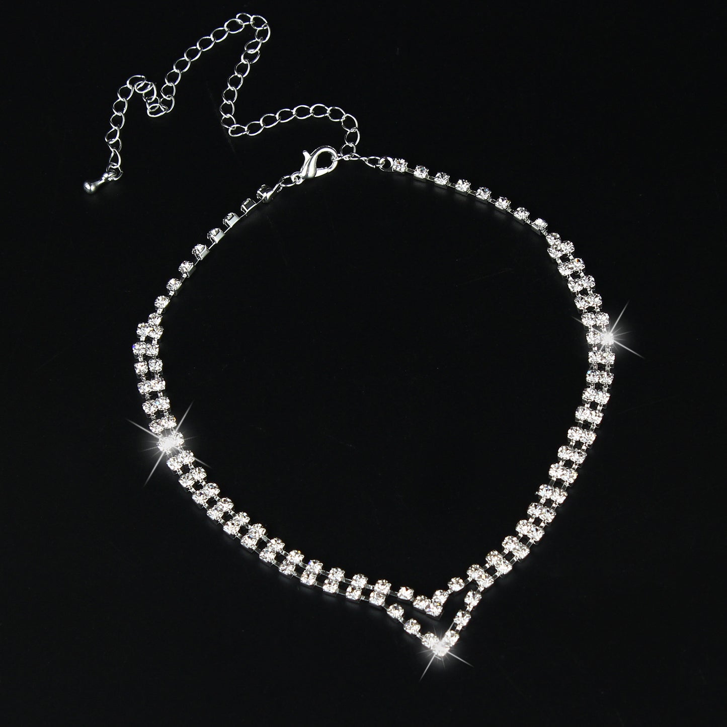 Minimalist Bride Rhinestone Necklace and Earring Set