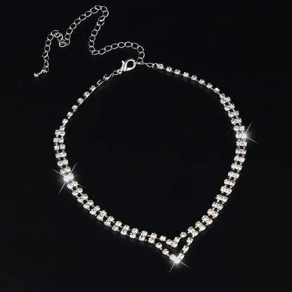 Minimalist Bride Rhinestone Necklace and Earring Set