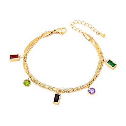 Colorful Double-layer Zircon Square Round Bracelet