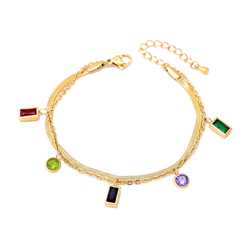 Colorful Double-layer Zircon Square Round Bracelet