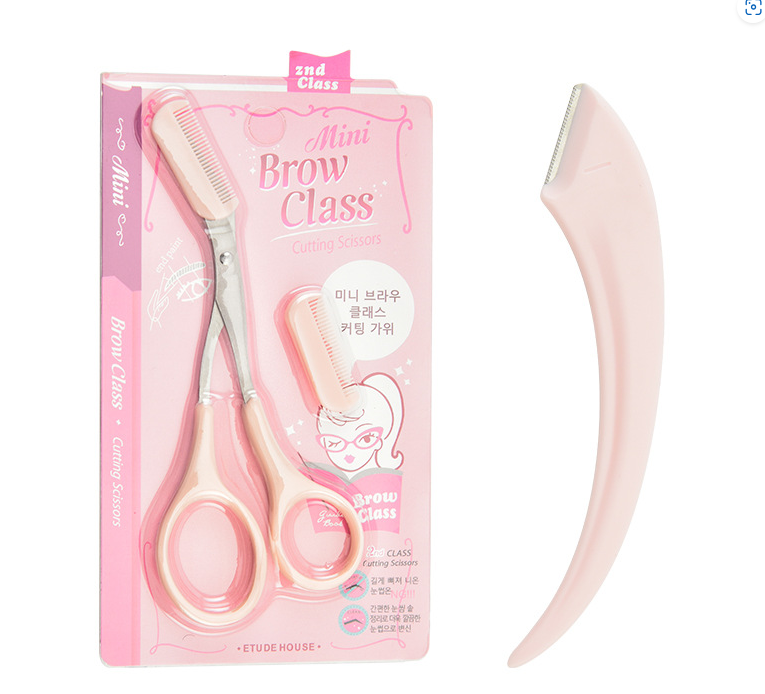 Korean Style Pink Eyebrow Scissors with Comb Tool
