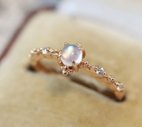 Sterling Silver Moonstone Ring for Women, Elegant Design