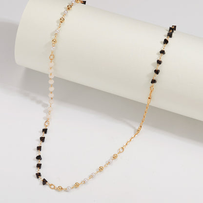 Women's Pearl Bead and Crystal Chain Bracelet