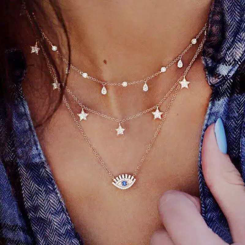 Alloy Multi-Layer Necklace with Star and Moon Pendant