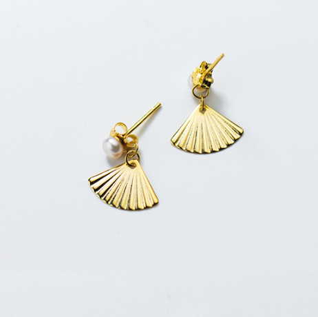 S925 Silver Korean Style Pearl Fan Earrings for Women