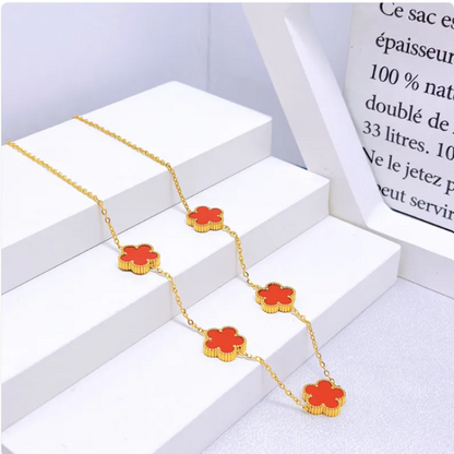 Elegant Five-Leaf Flower Jewelry Set – Titanium Steel Bracelet, Necklace & Stud Earrings