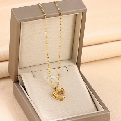 Korean Double-Layer Heart Pendant Titanium Necklace