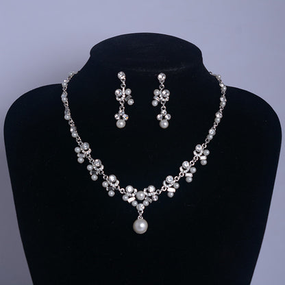 Korean Bride Necklace and Earring Set with Pearls