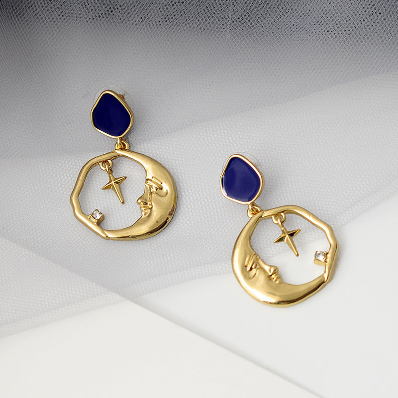 Geometric Star and Moon Earrings with S925 Silver Pins
