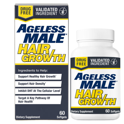Ageless Male Hair Growth - Hair Growth for Men Saw Palmetto Biotin Horsetail Extract Supports Healthy Hair Density & Growth 60 Softgels