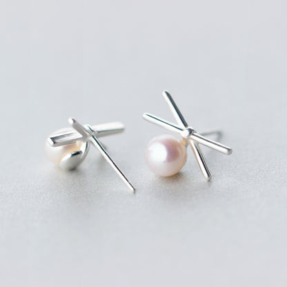 S925 Silver Pearl Cross Line Earrings for Women