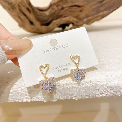 Korean Heart Zircon Stud Earrings in S925 Silver