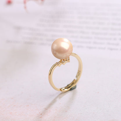 S925 Silver Adjustable Pearl Ring for Women