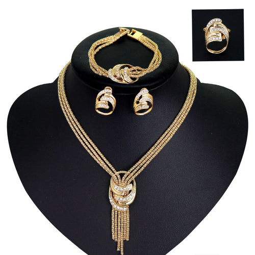 Four-Piece Bridal Jewelry Set: Necklace, Bracelet, Earrings, Ring