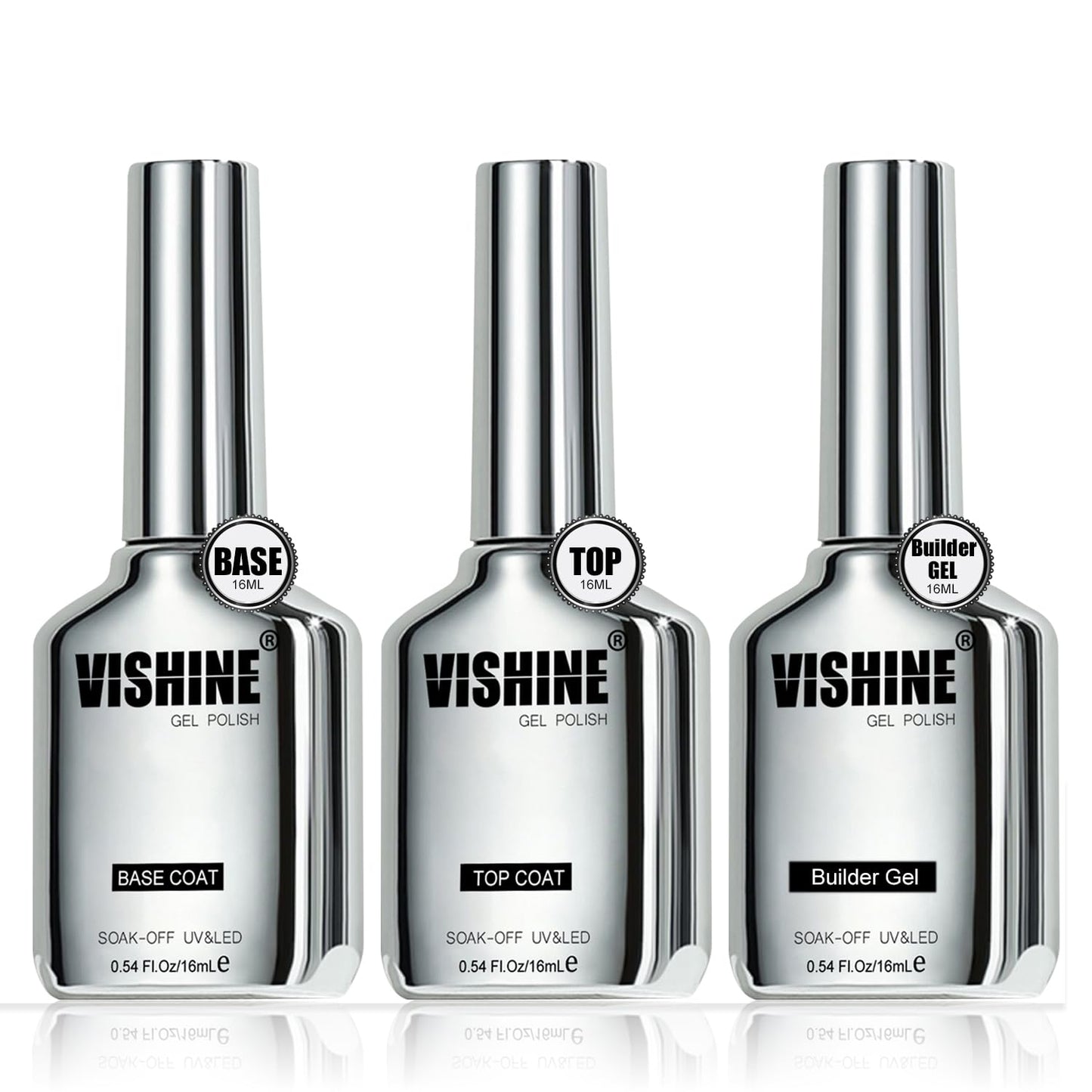 Vishine 3PCS 16ml Top Coat Builder Gel and Base Coat Set No Wipe Gel Top Coat Base Gel Builder Extension Gel for Nails Art Long Lasting Nail Protection Soak Off LED Gel