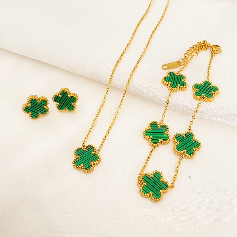 Five-Leaf Flower Pendant Necklace, Earring & Bracelet Set for Women