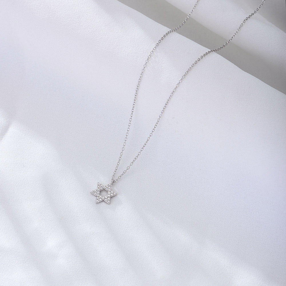 S925 Silver Star Pendant Necklace with Zirconium Stones