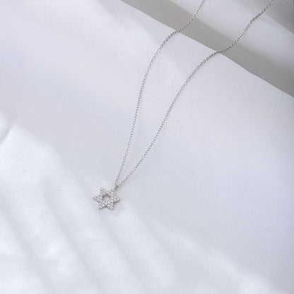 S925 Silver Star Pendant Necklace with Zirconium Stones