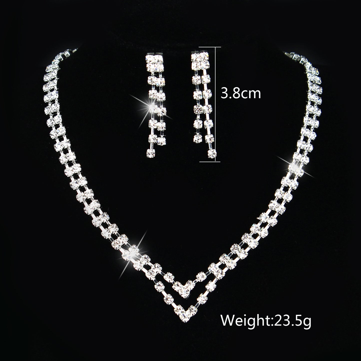 Minimalist Bride Rhinestone Necklace and Earring Set