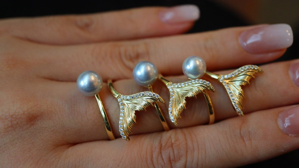 S925 Silver Akoya Pearl Tail Ring for Women