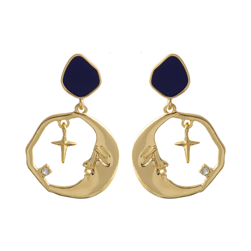 Geometric Star and Moon Earrings with S925 Silver Pins
