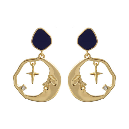 Geometric Star and Moon Earrings with S925 Silver Pins