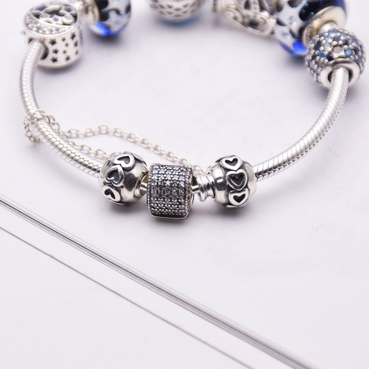 Blue Glass Crystal Bracelet, Silver 925 Women's Jewelry