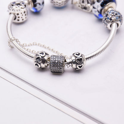 Blue Glass Crystal Bracelet, Silver 925 Women's Jewelry