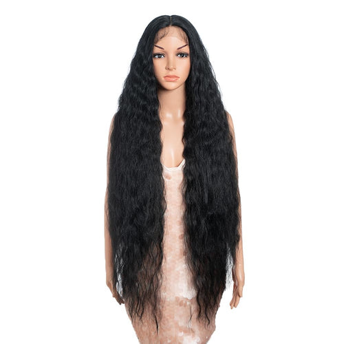 Style Icon 41" Lace Front Wigs Long Wavy Synthetic Wigs with Baby Hair Half Hand Tied 130% Density Wigs (41" 1# JET BLACK)