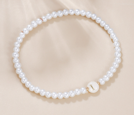 Dainty Faux Pearl Bead Initial Bracelet for Women