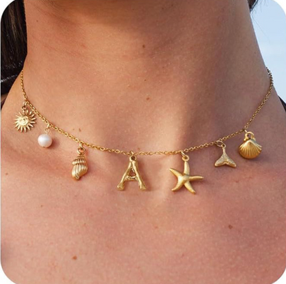 26 Bamboo Letter Necklace - Starfish, Shell & Conch Design