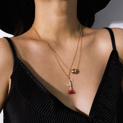 Bohemian Style Layered Beaded Rose Pendant Necklace