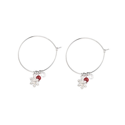 S925 Silver Korean Style Snowflake Earrings with Red Balls