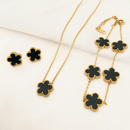 Five-Leaf Flower Pendant Necklace, Earring & Bracelet Set for Women