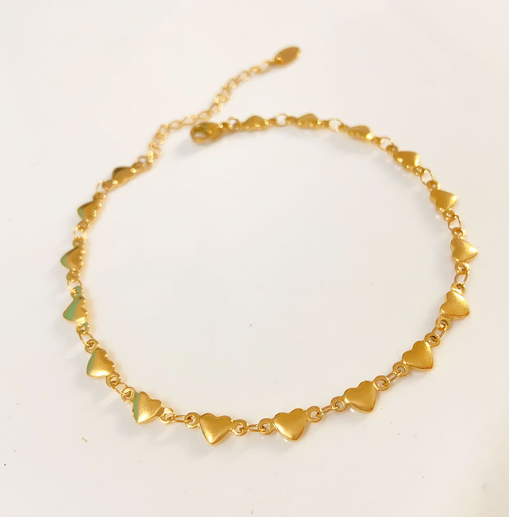 18K Gold Bracelet with Small Multi Hearts (One Piece)