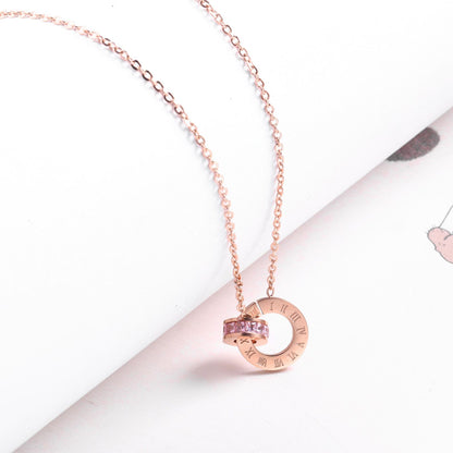 18K Rose Gold Titanium Steel Diamond Ring Necklace