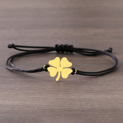 Lucky Four Leaf Clover Stainless Steel Bracelet in Black/Red