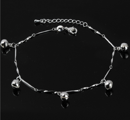 Silver Double Layer Star and Heart Charm Anklet