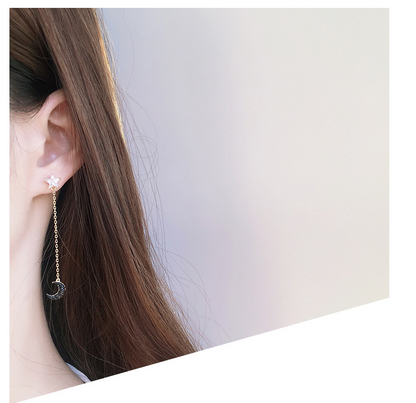 S925 Silver Moon and Star Stud Earrings