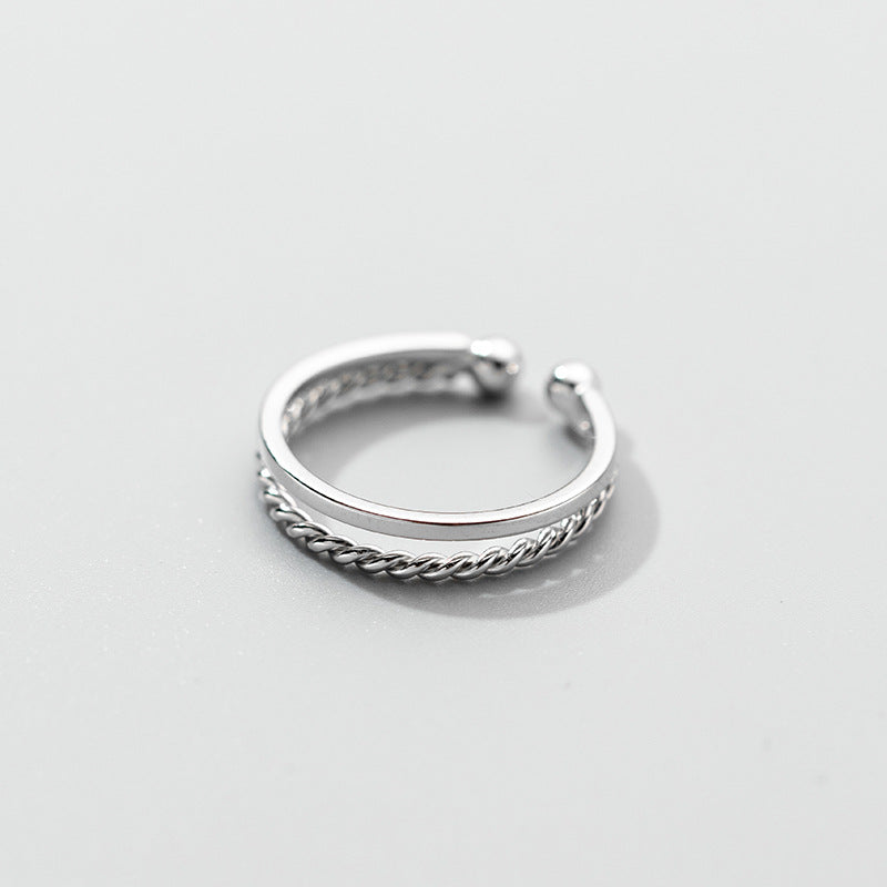 S925 Silver Women's Ring with Double-layer Twist Design