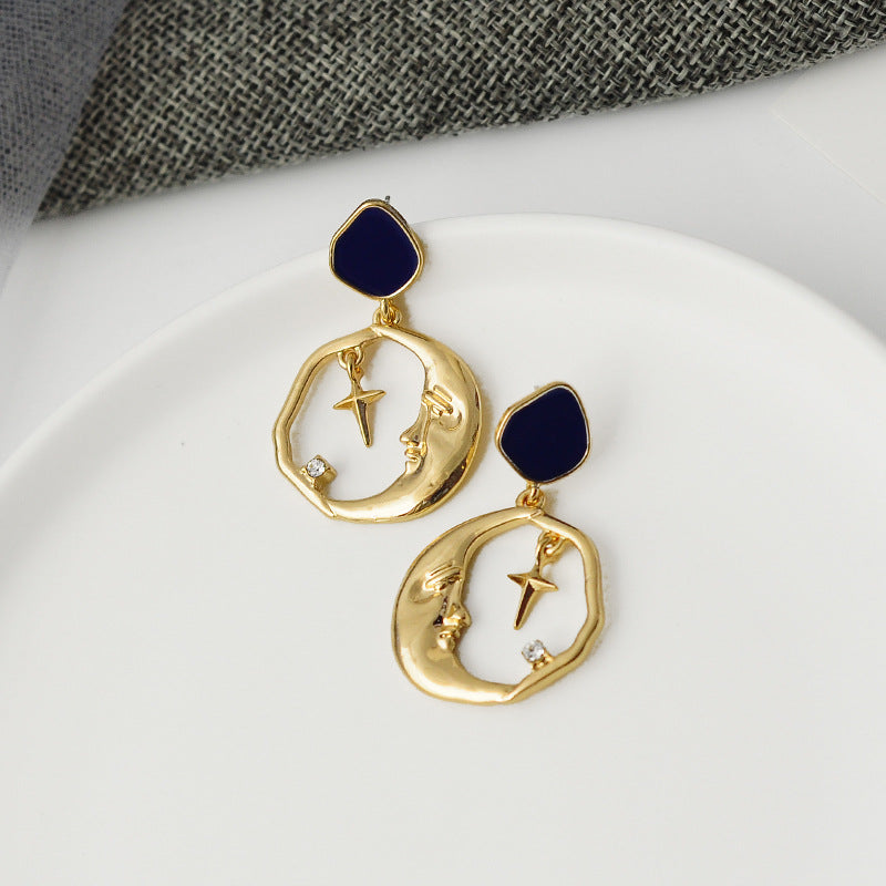 Geometric Star and Moon Earrings with S925 Silver Pins